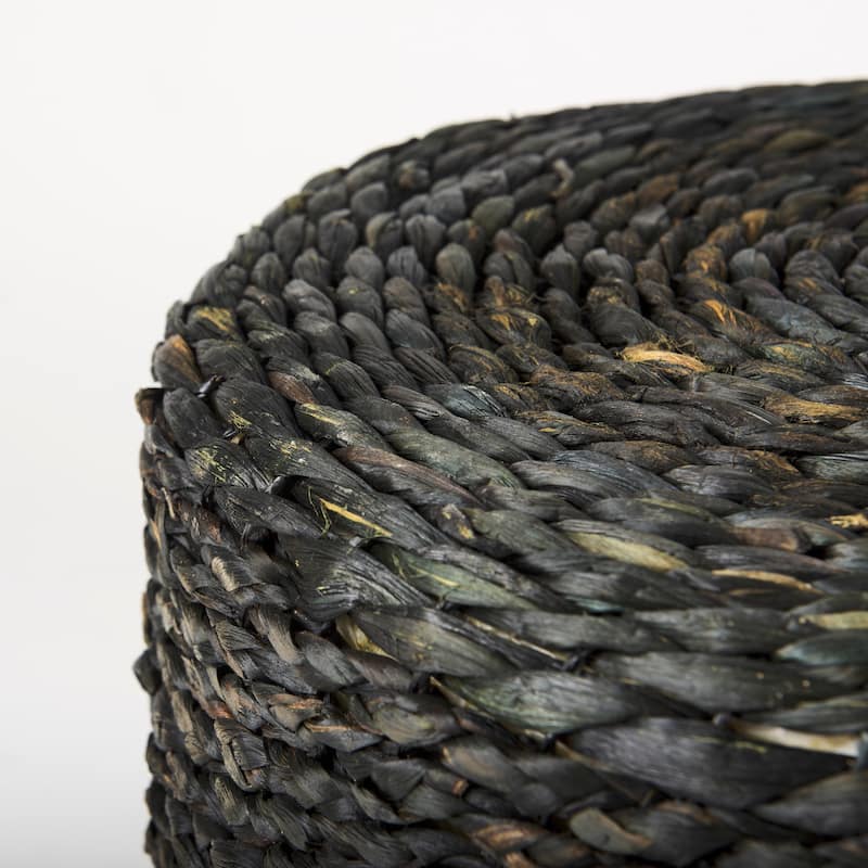 Mercana "Dina" Black Cornhusk & Water Hyacinth Round Square Pouf