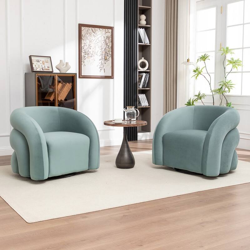 SEYNAR Modern Glam Velvet 360 Degree Swivel Accent Armchair with Tufted Back Set of 2 - Blue