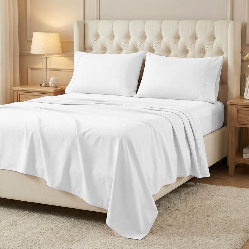 Superior 300 Thread Count Percale Cotton Deep Pocket Bed Sheet Set - California King - White