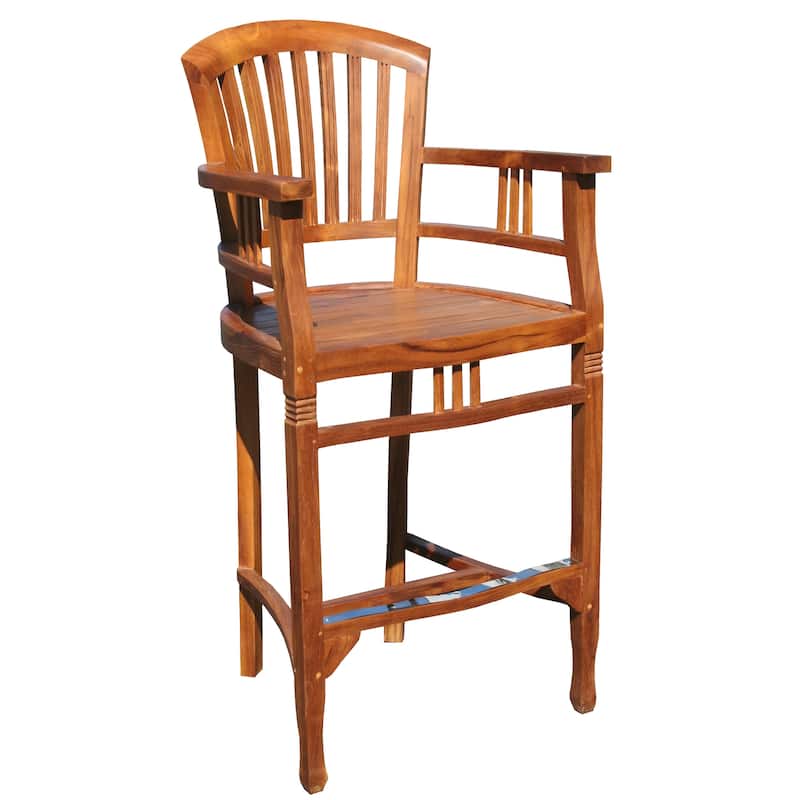 Chic Teak Orleans Teak Wood Indoor/ Outdoor Bar Stool Chair With Arms