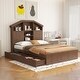 preview thumbnail 44 of 69, Wooden platform bed with house shaped storage headboard and drawers