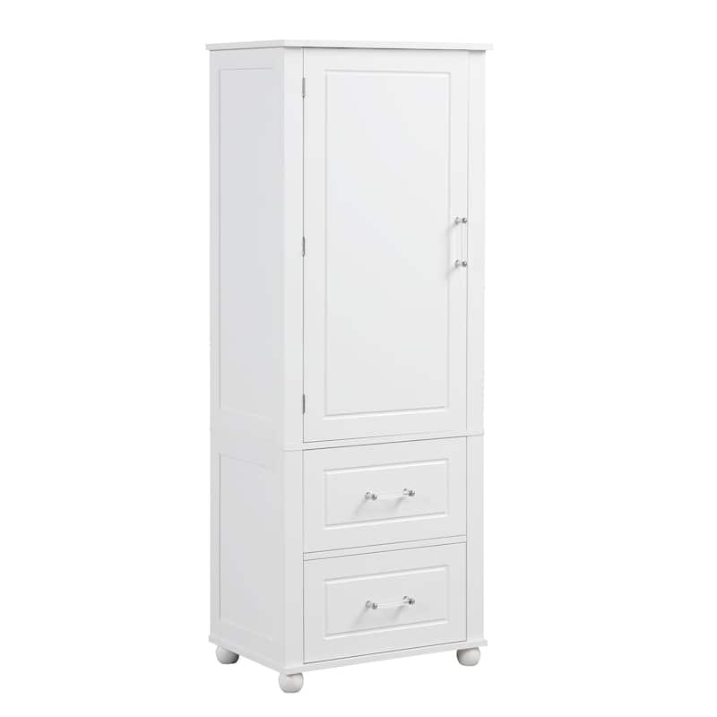 61" Tall Wood 1-door Bathroom Cabinet with Drawers and Adjustable Shelves