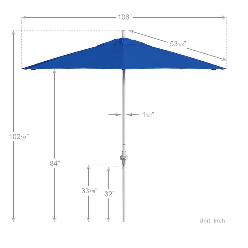 California Umbrella 9' Rd.Crank Lift, Collar Tilt, Aluminum Pole, /Fiberglass Rib Patio Umbrella, White Finish, Olefin Fabric