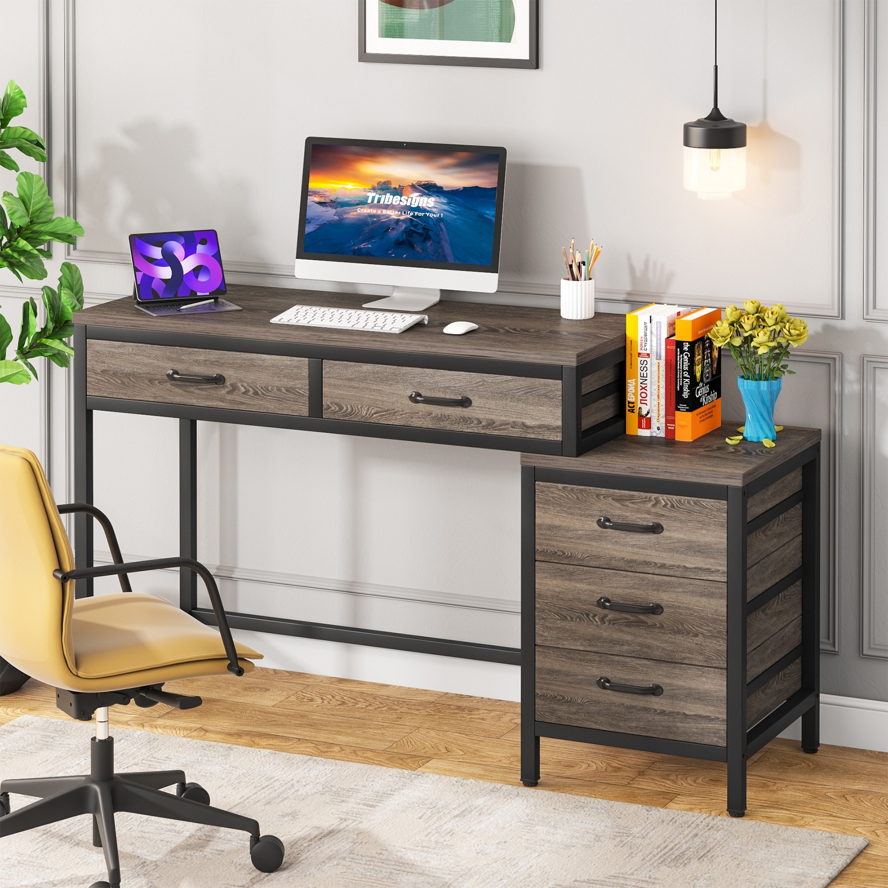 Tetra desk with shop cupboard & drawers