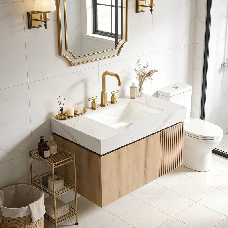 Floating Storage Bathroom Vanity with 3 Pre-drilled Faucet Holes