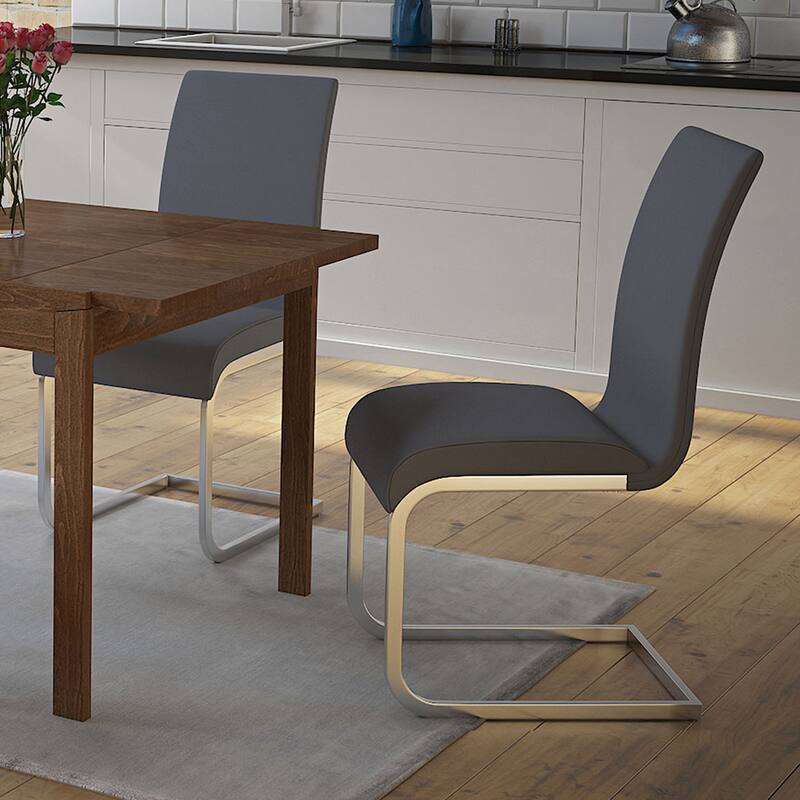 Contemporary Faux Leather and Metal Dining Chair, Set of 4 - Black and Chrome
