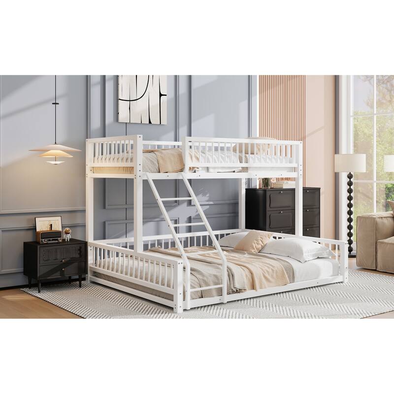 Floor Bunk Bed Heavy Metal Bed Frame with Ladder and Safety Guardrails, Detachable Bunkbeds Design Converts to 2 Platform Beds
