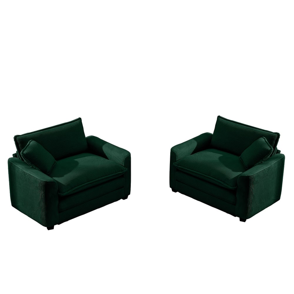2 Pieces Deep Seated Sofa Set with Removable Armrests, 1+1Seat Flexible Combinations with Throw Pillows for Livingroom