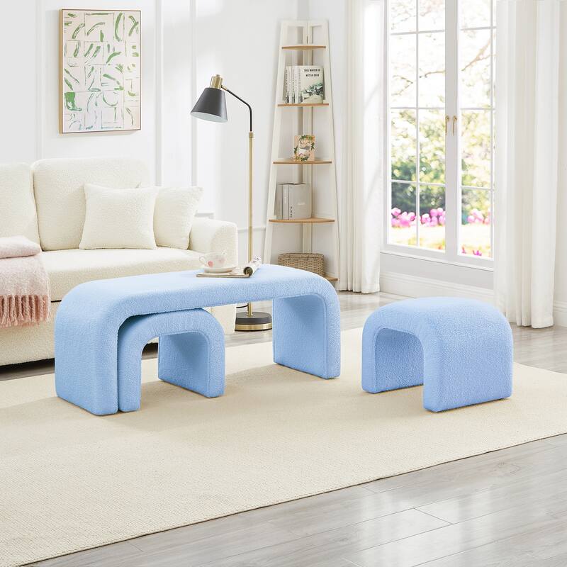 Set of 3 U-Shaped Modern Bench Teddy Ottoman Bench
