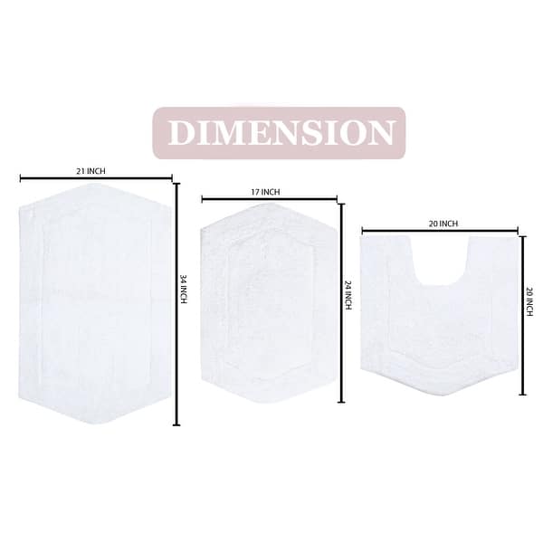 dimension image slide 2 of 19, Waterford Collection 100% Cotton Non-Slip Bathroom Rug Set, 3 Piece Machine Washable- Bathroom Rug, Bath Rug, U Shaped Contour