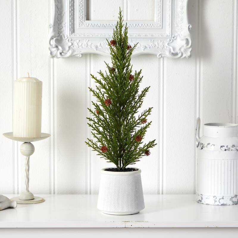 20'' Cedar Pine Artificial Tree in Decorative White Planter