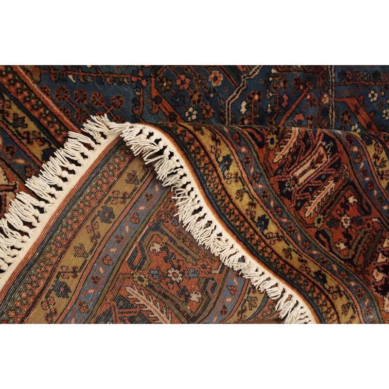 Hand Knotted Oriental 100% Wool Carpet Traditional Geometric Navy Blue & Blues Tabriz Area Rug - 10' 9'' X 7' 3''
