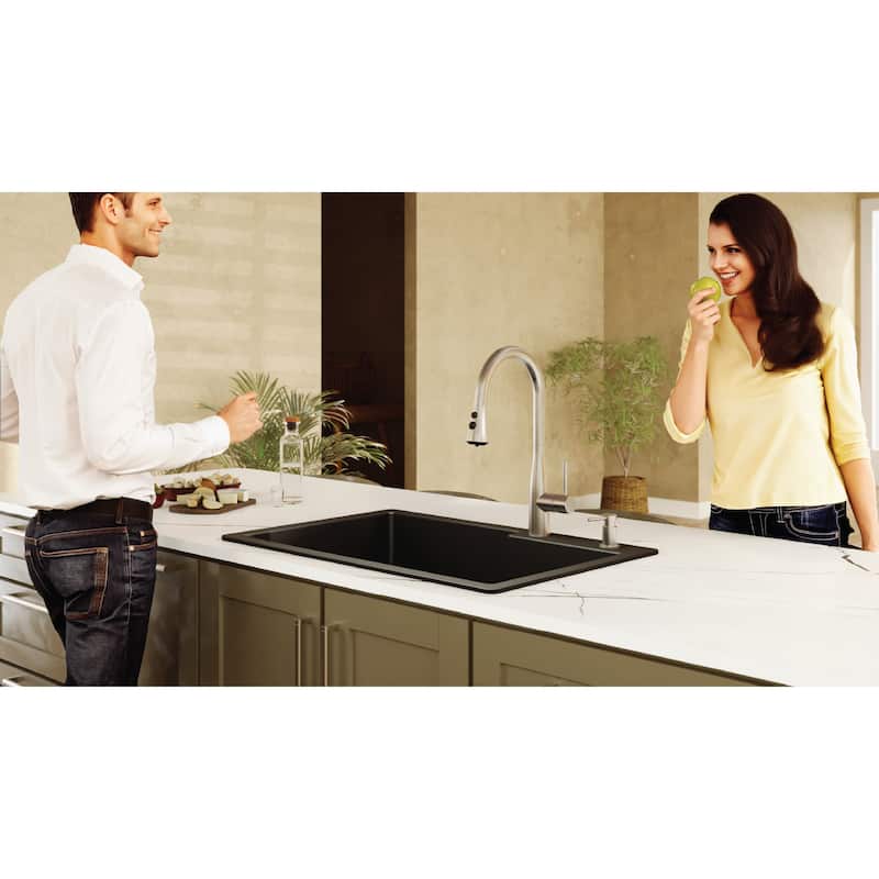 Karran 33" Top Mount Large/Small Bowl Quartz Kitchen Sink Kit - 33" x 22" x 9"