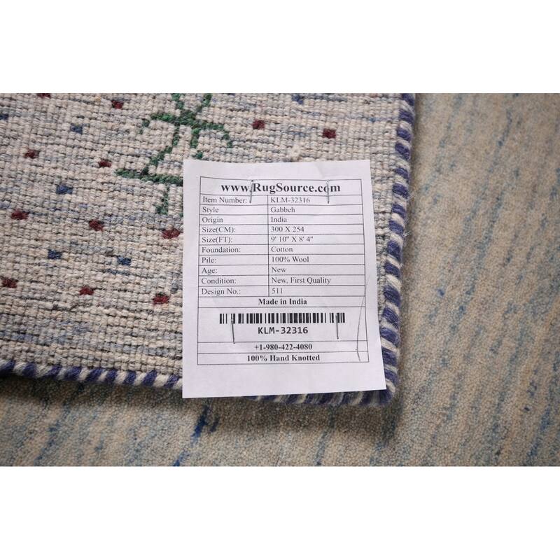 Striped Tribal Gabbeh Indian Area Rug Hand-Knotted Wool Carpet - 8'4"x 9'10"