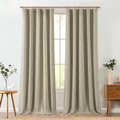 96 Inch Light Filtering Farmhouse Curtains Burlap Look Textured