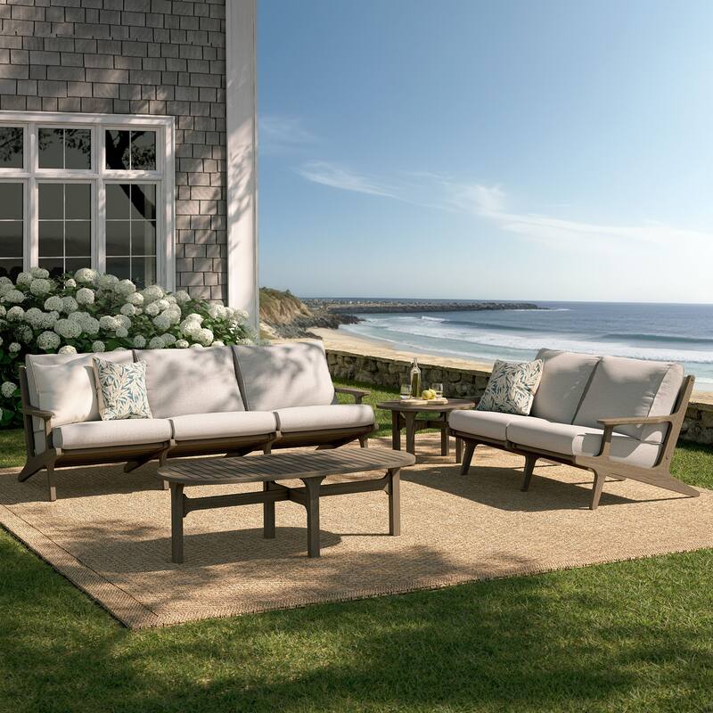 Saratoga 4-Piece Outdoor Patio Teak Wood Furniture Set - Flint Gray