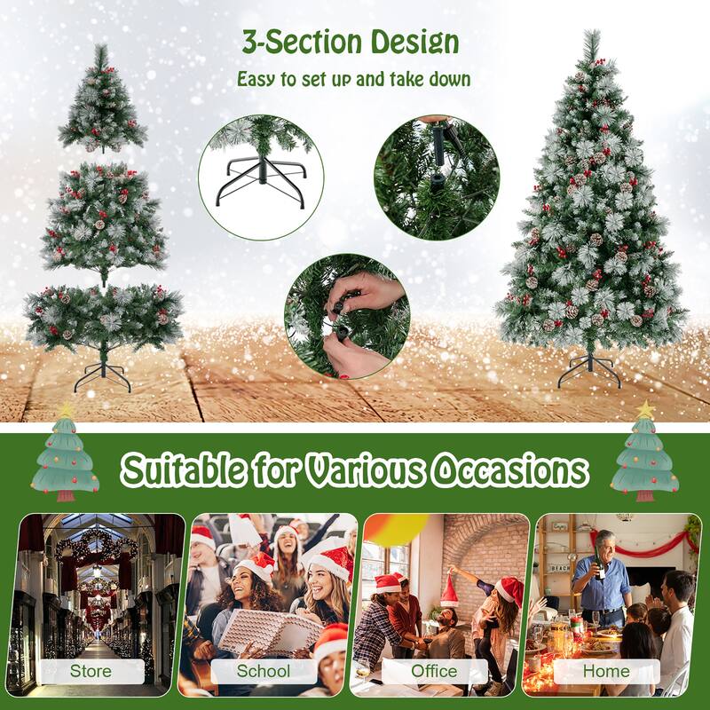Gymax 6 FT Pre-Lit Artificial Christmas Tree Hinged Xmas Tree w/ 350