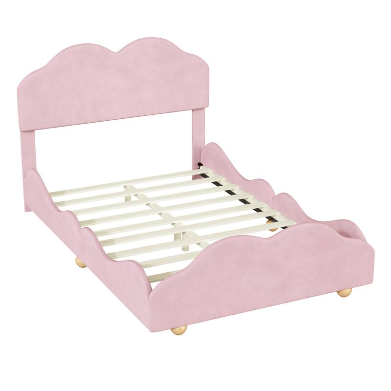 Twin/Full Size Bed Frame with Cloud Shaped Headboard and Footboard, Velvet Platform Bed with Slats Support, No Box Spring Needed