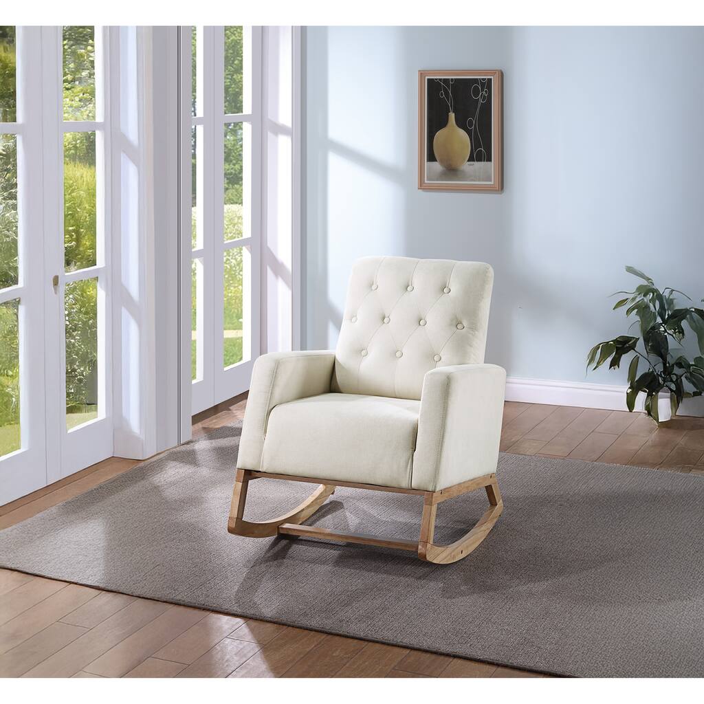 Glider Rocker Chair with Upholstered Seat, Rocking Chair with Solid ...