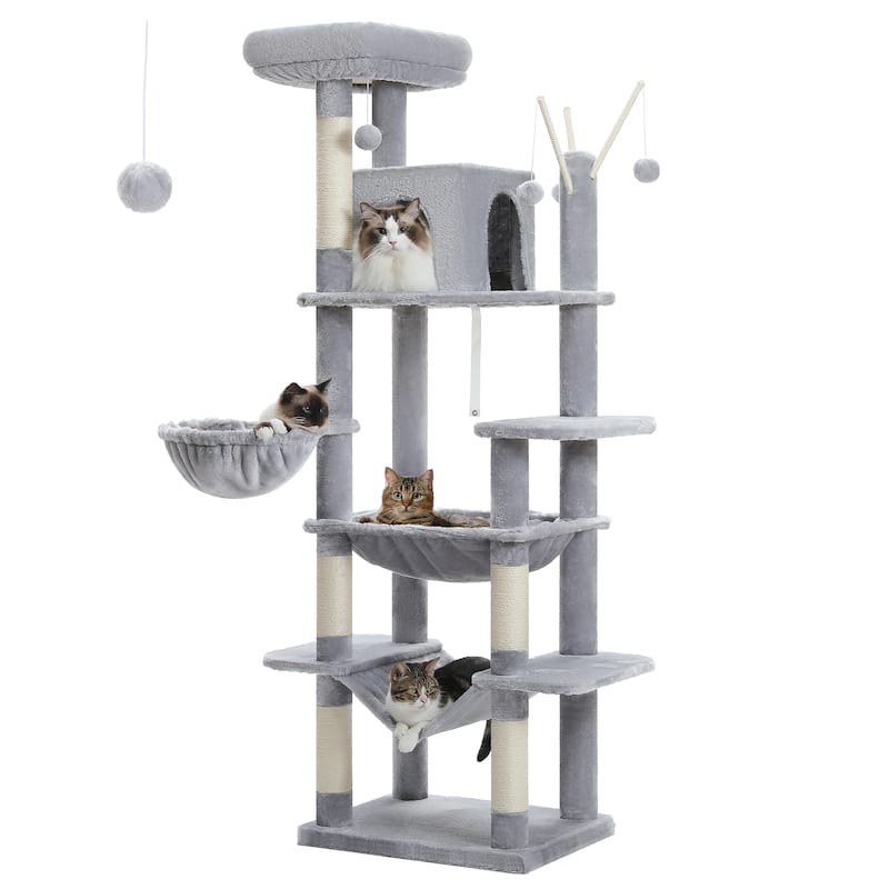 69" Tall Cat Tree Large Cat Tower with Super Big Hammock, Scratching Posts, Condo House and Large Top Perch
