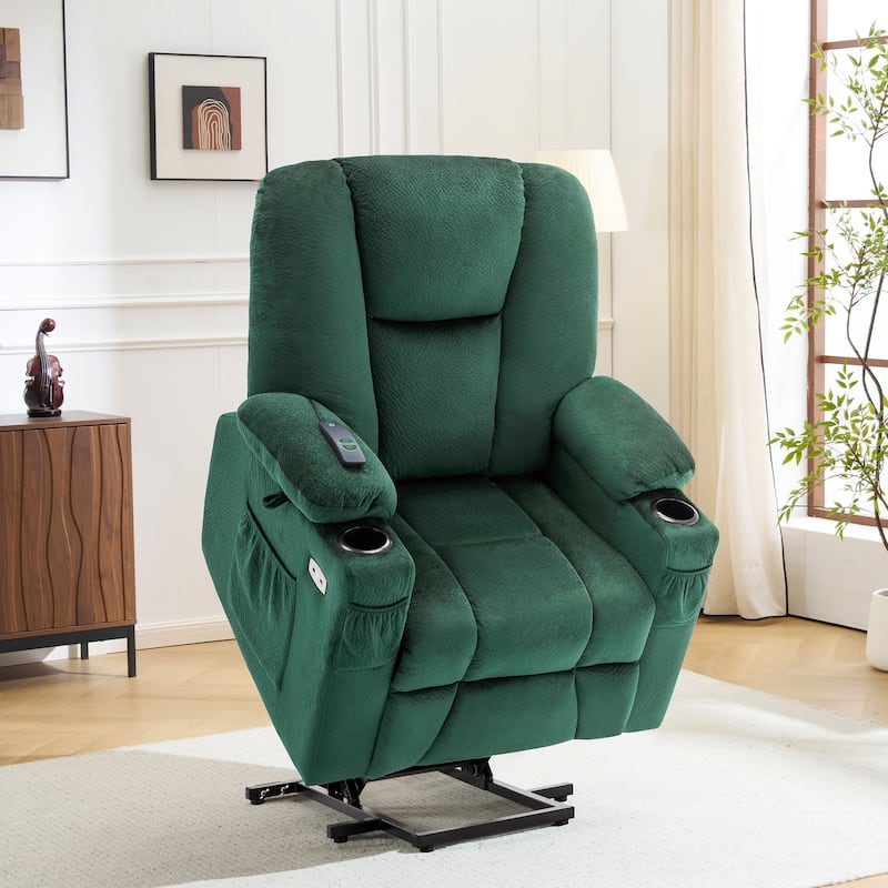 MCombo Electric Power Lift Recliner Chair with Extended Footrest, Fabric 7507 - Green