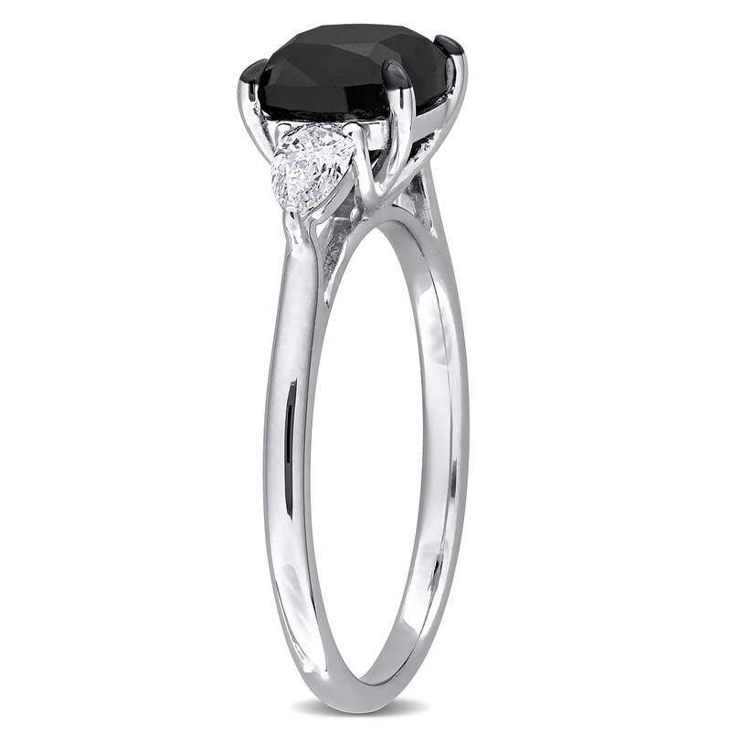 Miadora 2 3/8ct TW Black White Diamond 3-Stone Engagement Ring in 14k White Gold