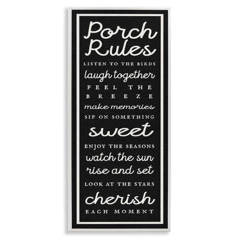 Stupell Porch Rules on Black Framed Giclee Art Design By Lil' Rue - 13 x 30 - White