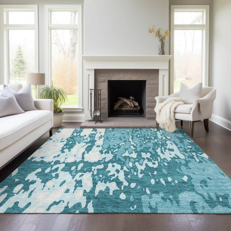 Machine Washable Indoor/ Outdoor Abstract Contemporary Chantille Rug