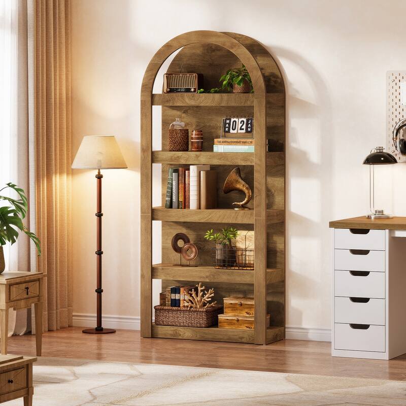 Arched Bookshelf, 71" Tall Bookcase Arch-Shaped Racks, Wooden Display Shelves for Living Room, Bedroom, Home Office