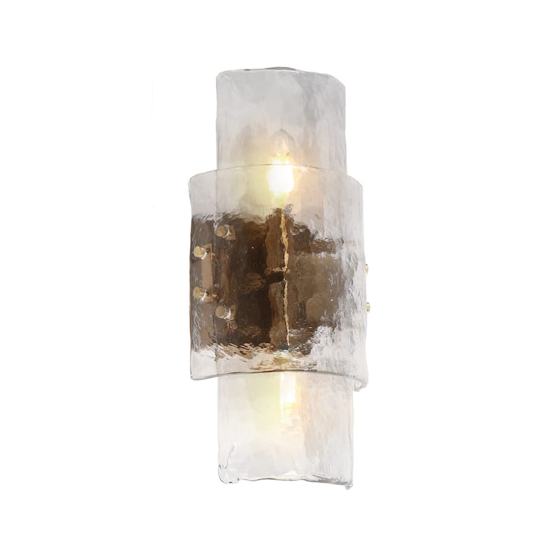 Modern 2-Light Gold Wall Sconces Textured Glass Bathroom Vanity Lights - L14.2" x W6.3"