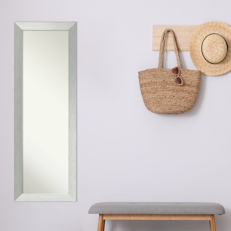 Non-Beveled Wood Full Length On The Door Mirror - Brushed Sterling Frame - Brushed Sterling Silver - Mirror Size 14x 48