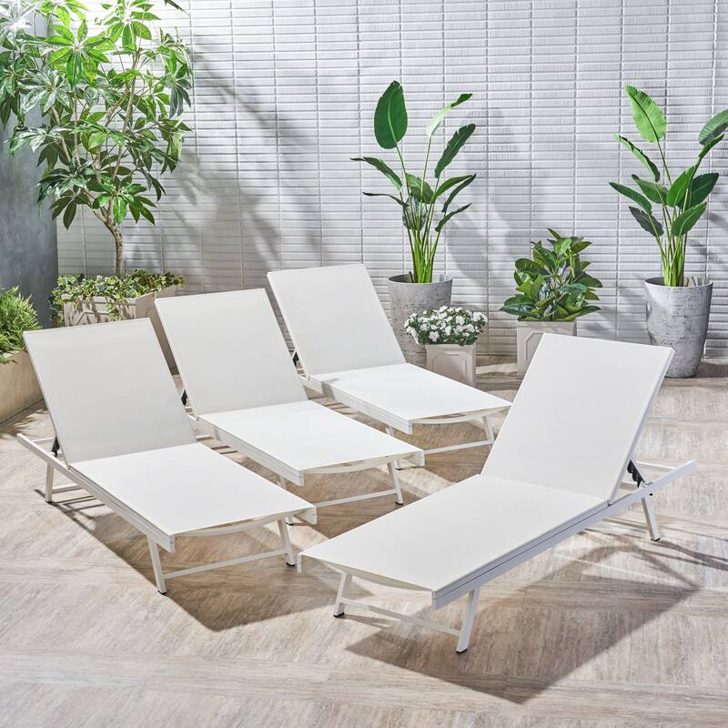 Salton Outdoor Aluminum Mesh-seat Chaise Lounge (Set of 4) by Christopher Knight Home