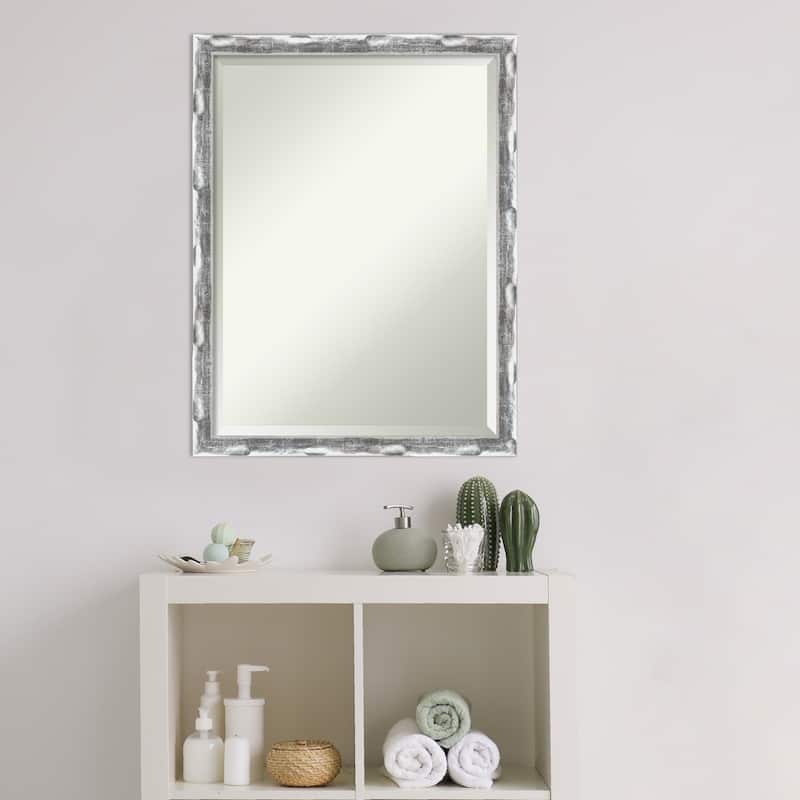 Beveled Bathroom Wall Mirror - Scratched Wave Chrome Frame - Scratched Wave Chrome