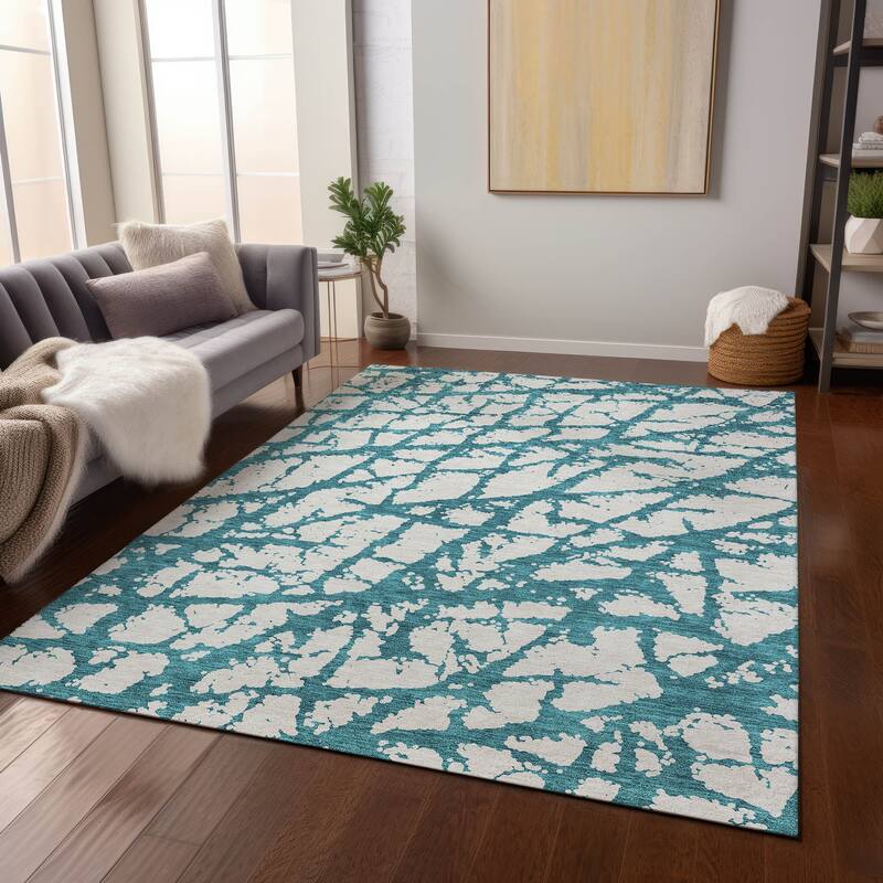 Machine Washable Indoor/ Outdoor Abstract Contemporary Chantille Rug