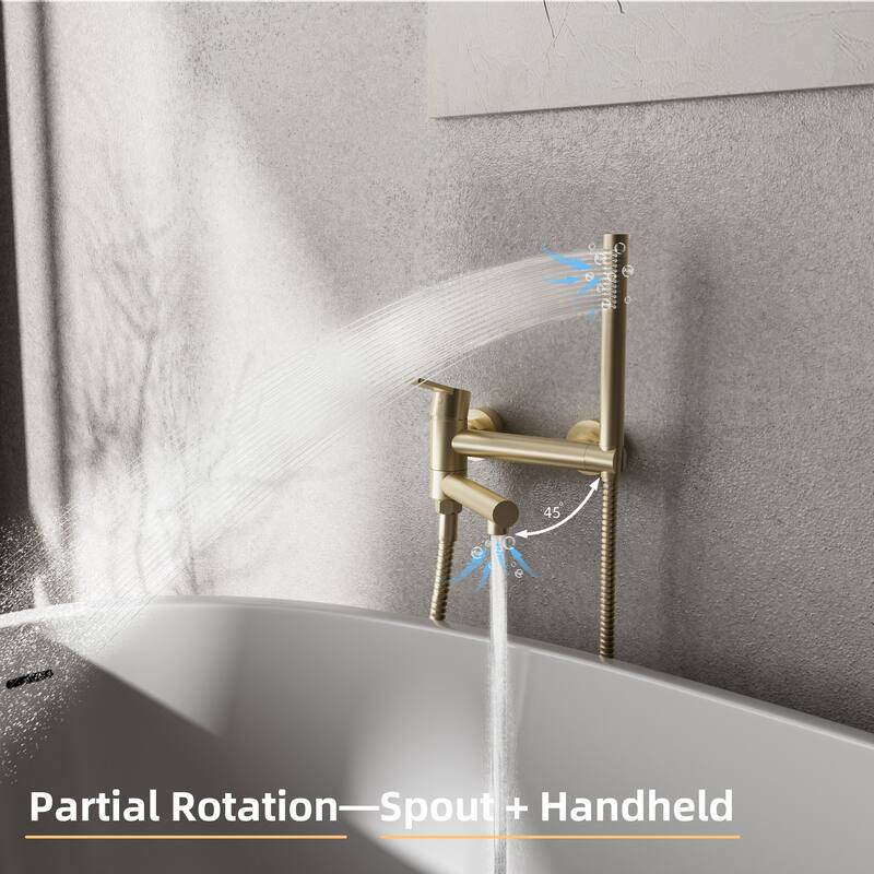 Modland Wall-Mounted Bathtub Faucet with Hand Shower, NSF Certified, 1.59GPM Flow, 90 Rotatable, Gold/Black