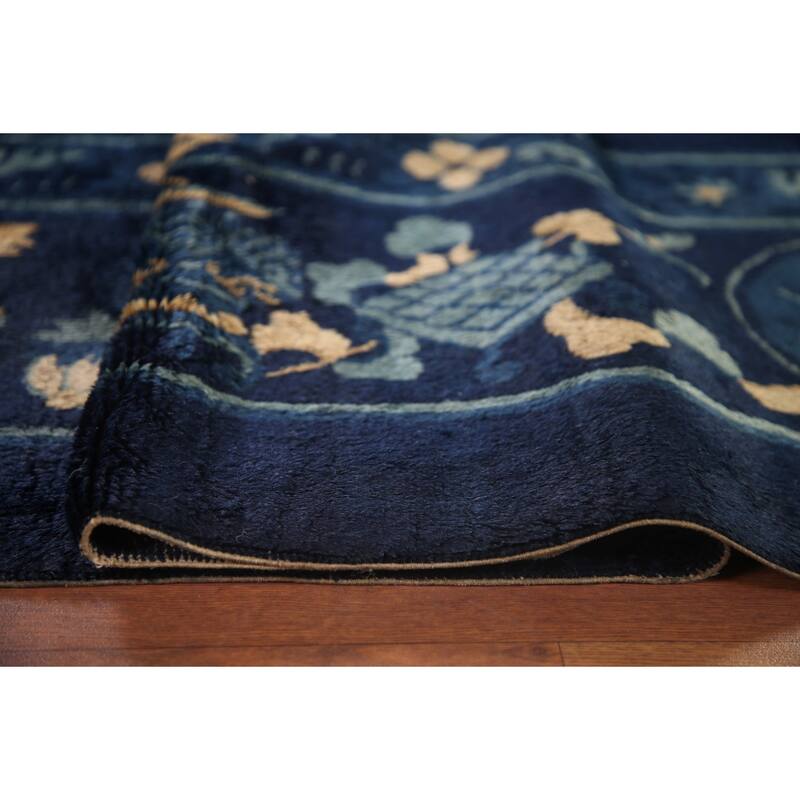 Navy Blue Art Deco Nichols Oriental Antique Rug Handmade Wool Carpet