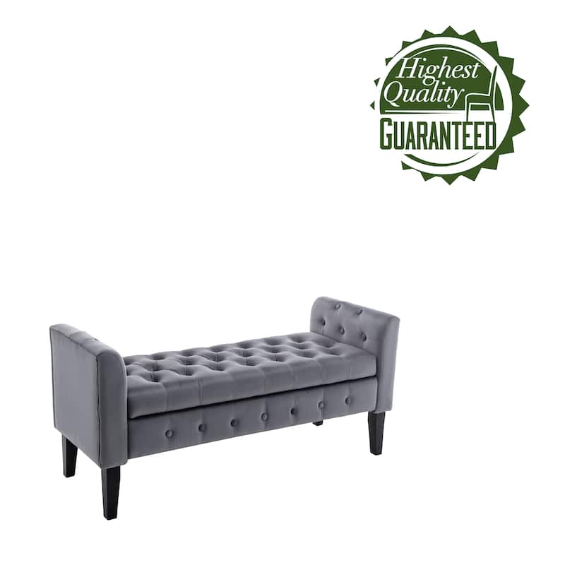 Porthos Home Brett Velvet Storage Bench with Rubberwood Legs