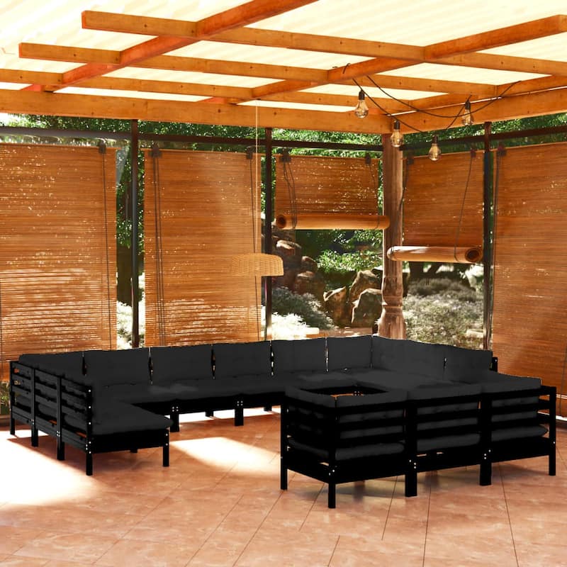vidaXL Solid Pinewood Patio Lounge Set 14 Piece with Cushions Multi Colors