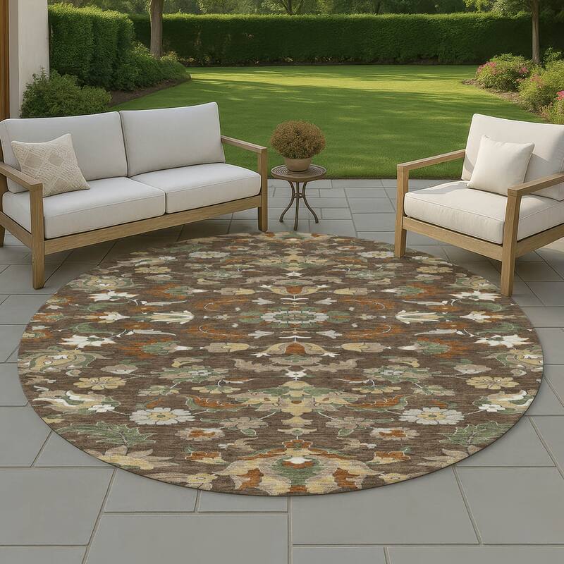 Machine Washable Indoor/ Outdoor Traditional Lanelle Chantille Rug - Chocolate - 8' x 8'