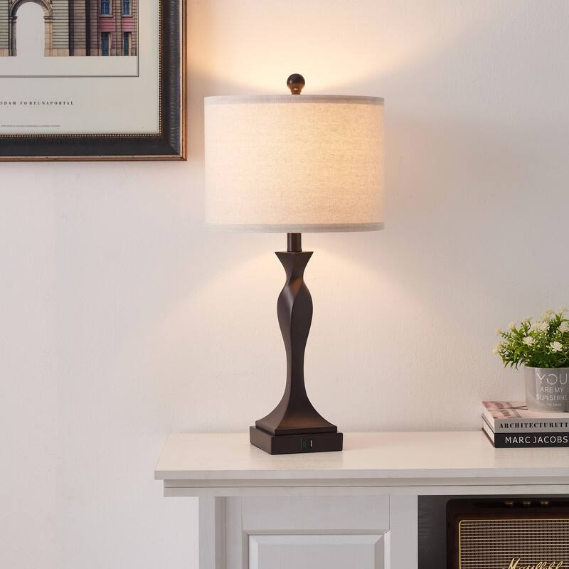 KAWOTI 25.62 inch Table Lamp Set with USB Ports, Bulbs(Set of 2)