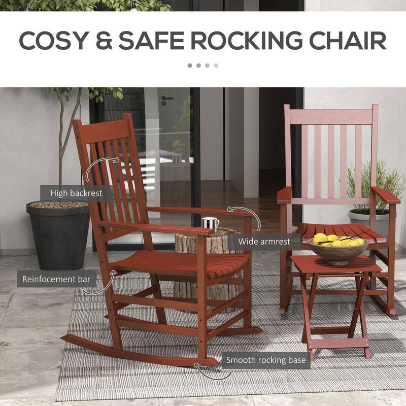 Outsunny Wooden Rocking Chair Set w/ Foldable Side Table, Outdoor Rocker Chairs