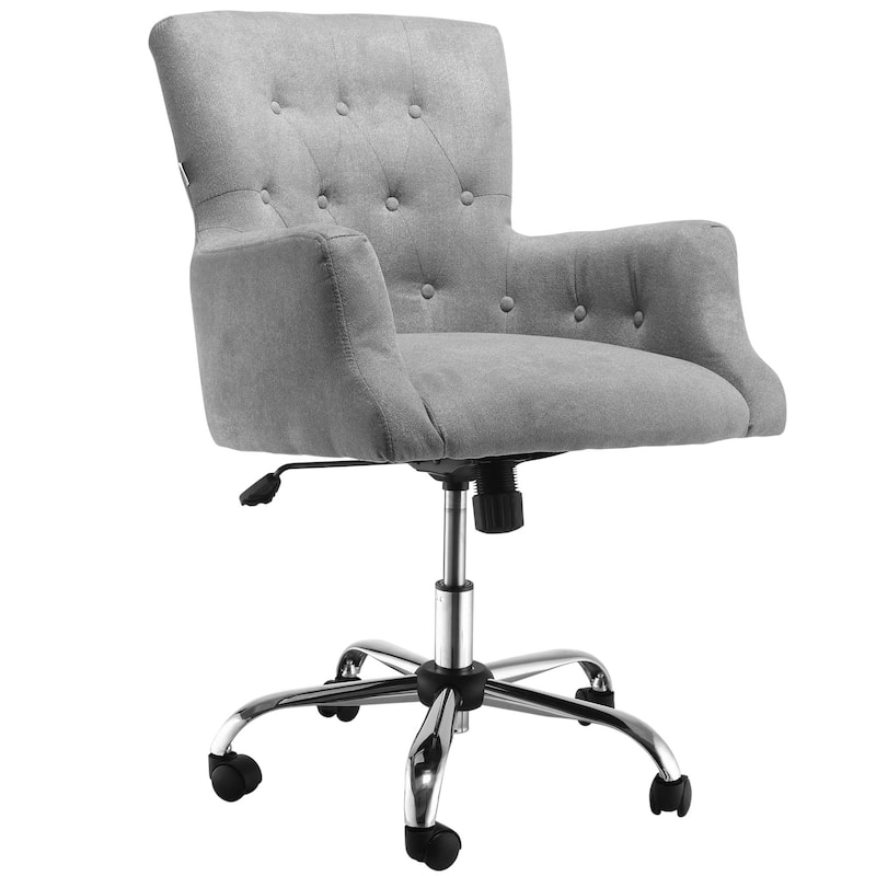 HOMCOM Swivel Computer Office Chair Button Tufted Mid Back Desk Chair for Home Study Bedroom, Carbon