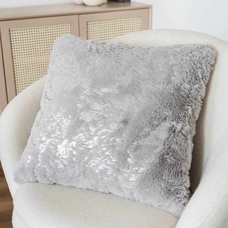 Chryso Collection Faux Fur Pillow with Foil Accents