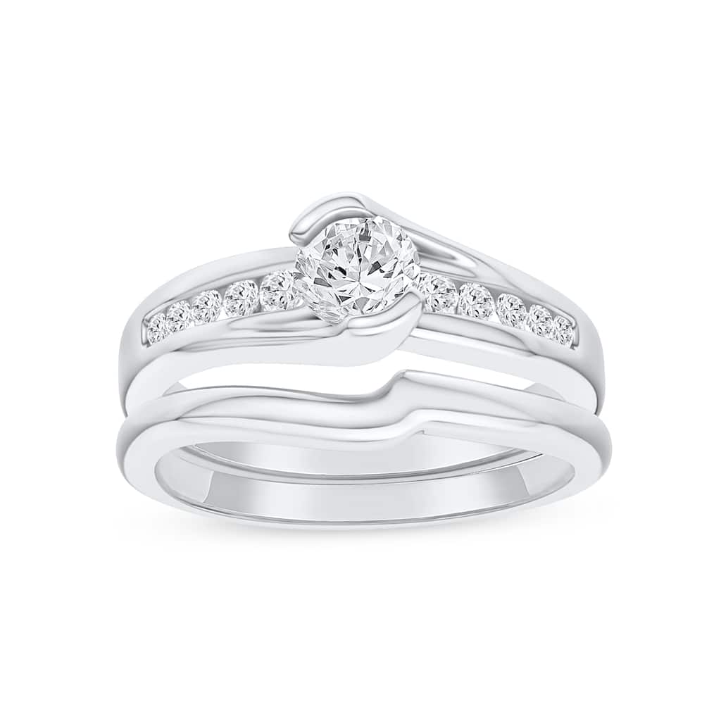 1/2 ct TDW Dimaond Bypass Bridal Set in Silver for Women