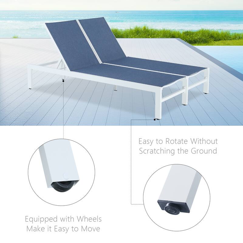 Double Chaise Lounge Outdoor Aluminum Adjustable Back Recliner Chair