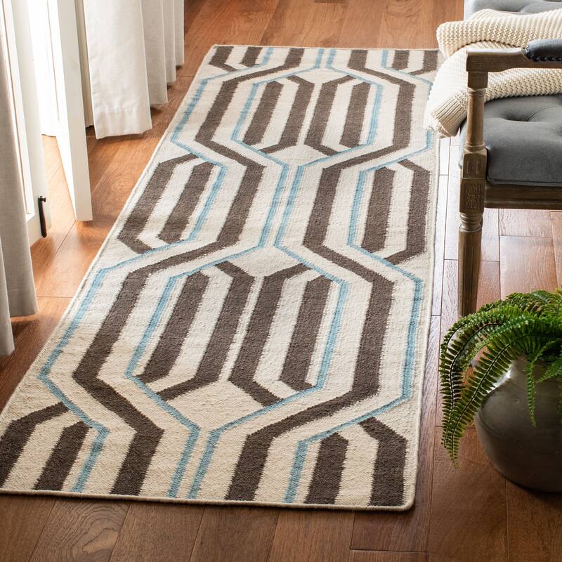 SAFAVIEH Handmade Flatweave Dhurries Najah Modern Moroccan Wool Rug - 2'6" x 8' Runner - Ivory/Multi