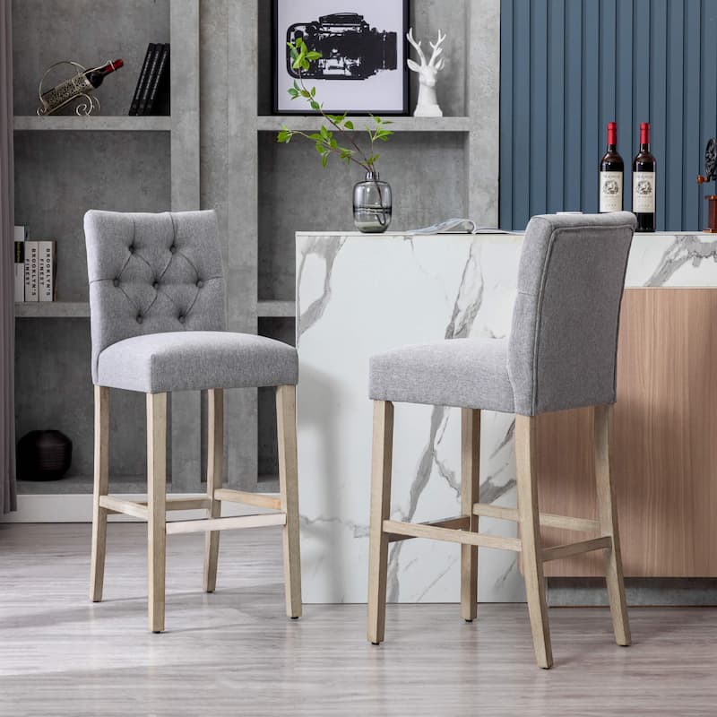 Carter 29" Button Tufted Bar Stool (Set of 2) Antique Gray Finish - Grey