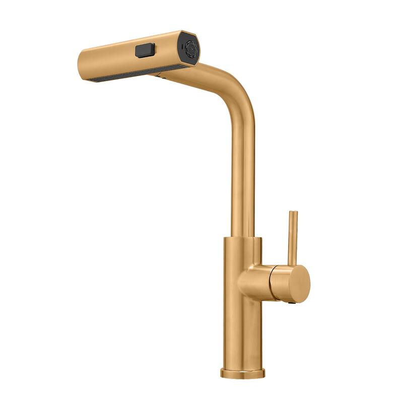 Brushed Gold Stainless Steel Pull-out Single Handle Wide Spray Kitchen Faucet