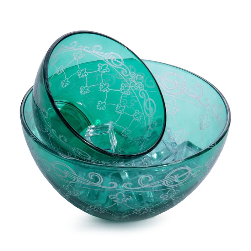 STP Goods French Lily Emerald Glass Salad Bowls Set of 2