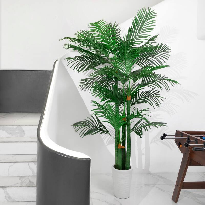 8FT Artificial Golden Cane Palm Tree, Fake Palm Tree